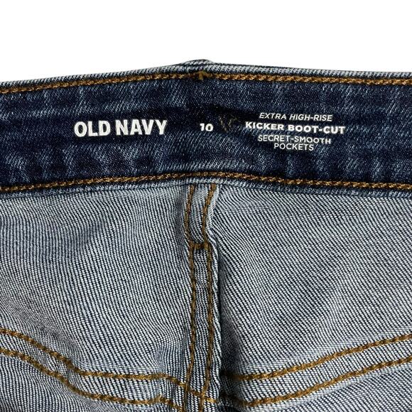 Old Navy Womens 10 Extra High Rise Kicker Boot Cut Button Fly Dark Wash Denim - Picture 6 of 12